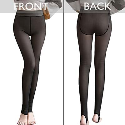 Women Fleece Lined Tights Fake Translucent Thermal Leggings Winter Sheer  Warm Pantyhose Footless High Waist Tights