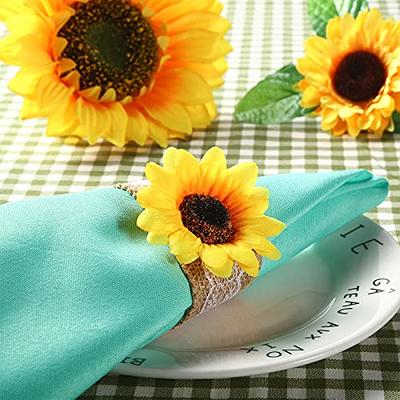 (5) Yellow Cloth Napkins 2 Napkin Rings Goldenrod Mustard Boho Thanksgiving