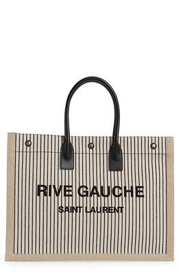 Saint Laurent Large Rive Gauche Logo Canvas Tote in Nero/Nero