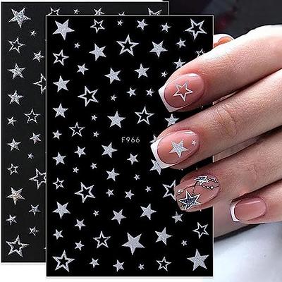 Nail Art Stickers Glitter Silver White French Design Self-adhesive