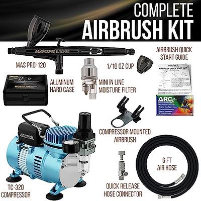 Master Airbrush Cool Runner II Dual Fan Air Compressor System Kit with  Master Elite Plus Level