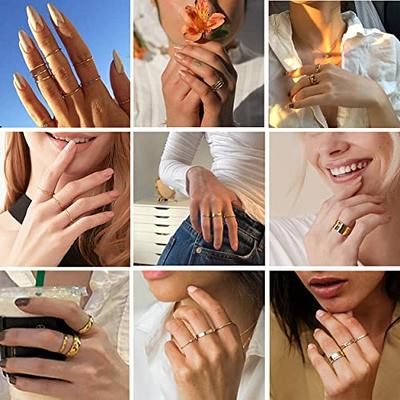 LOYALLOOK 8Pcs 14K Gold Filled Rings Stainless Steel Stacking