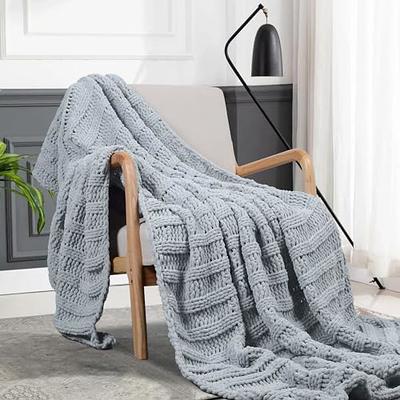 L'AGRATY Chunky Knit Blanket Throw,Soft Chenille Yarn Throw 50x60,Handmade Thick Cable Knit Crochet Blanket, Large Rope Knot Throw Blanket for Couch