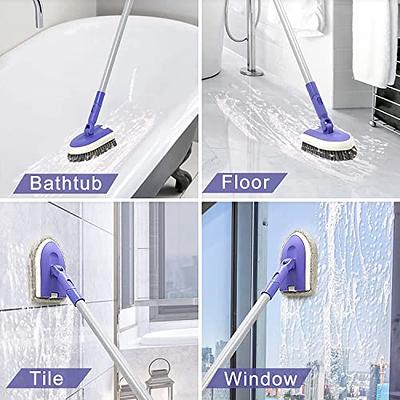 4-In1 Tile Tub Scrubber W/Long Handle Shower Floor Wall Baseboard Cleaning  Brush