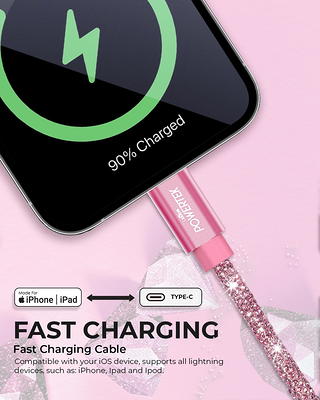 Liquipel Powertek iPhone Charger Cable [MFI Certified], Fast Charging 6ft  Lightning to USB Cord Adapter, Compatible for iPad, Metallic Shine Light  Pink 