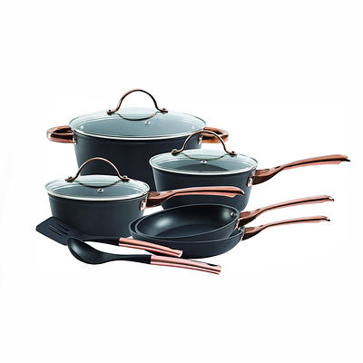 Mainstays 10-Piece Nonstick Cookware Set, Matte Black Rose Gold