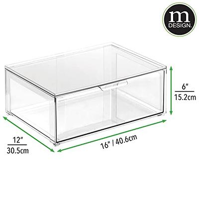 mDesign Plastic Stacking Closet Storage Organizer Bin with Drawer, 4 Pack,  Clear