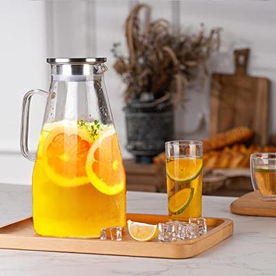 Glass Pitcher with Lid and Spout, Glass Water Pitcher for Fridge, Glass  Carafe for Iced Tea, Hot/Cold Water, Coffee, Juice, Lemonade