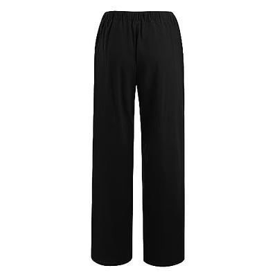 SpuunaW Womens Casual Pants Drawstring Straight Wide Leg Pants with Pockets Elastic  High Waist Loose Comfy Trousers - Yahoo Shopping