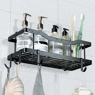 PHANCIR 5 PCS Corner Shower Caddy Shower Organizer, 2 Tier Self-Adhesive  Bathroom Organizer Shower Caddy Basketwith Soap & Toothbrush Holder, Wall