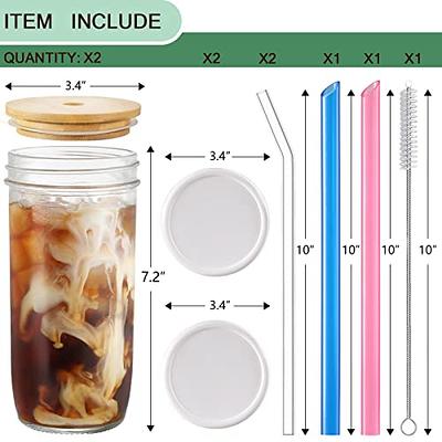 Transparent Glass Mason Jar with Colorful Lid and Reusable Straw, 500ml