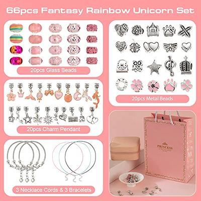  Bracelet Making Kit,Unicorn Mermaid Theme,Pink Glass Beads  Charms and Bracelets,DIY Toys Resin Art Craft for Girls Age 5 6 7 8 9 10 11  12,Jewelry Making Activity Birthday Christmas Gift