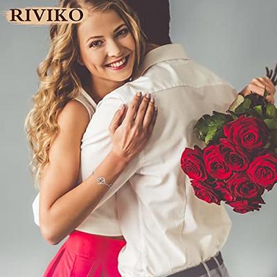 RIVIKO Love Heart Charm Bracelet For Women 925 Sterling Silver With  Zirconia Birthstone Bracelets Adjustable Link for Mother Wife Girls Sister