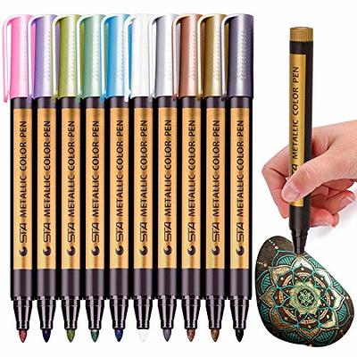 PANDAFLY Metallic Marker Pens, Set of 10 Medium Point Metallic Markers for  Black Paper, Rock Painting, Scrapbooking Crafts, Card Making, Ceramics, DIY