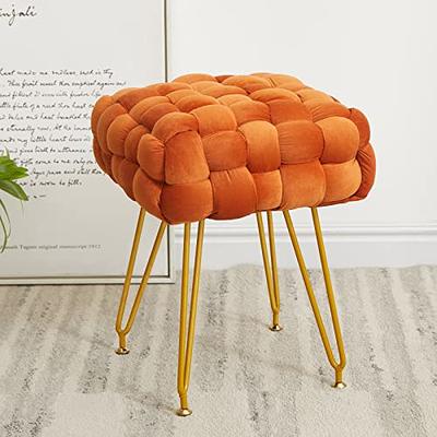 Vanity Stool Chair,Modern Boucle Ottoman Foot Stool with Wooden Legs Sofa  Bench Footstool Extra Seat for Vanity,Makeup Room,Living