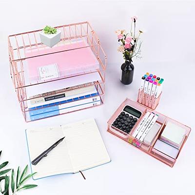 Rose Gold Desk Organizer for Women, AUPSEN Mesh Office Supplies Desk  Accessories