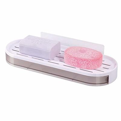 JOMOLA 2Pcs Adhesive Soap Dish for Bathroom Bar Soap Holder for Shower Wall  Double Layer Soap Saver with Drain Plastic Soap Tray for Kitchen Sink