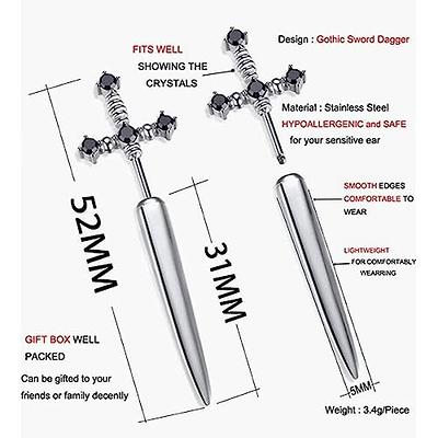 Sword Drop Earrings for Women Silver Dagger Cross Earring Ruby Stud Tassel  Pendant Earring Punk Gothic Knife Spike Earrings Vintage Prom Jewelry Gift  (Silver) - Yahoo Shopping