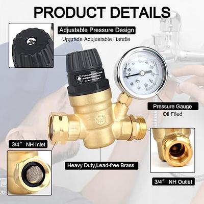 Water Pressure Regulator Valve Lead-free Brass Adjustable Water Pressure  Regulator Reducer With 0-160psi Gauge And Inlet Screened Filter For Rv  Travel