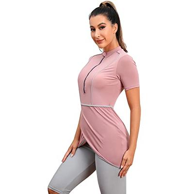 Women Modest Swimsuits Muslim Swimwear Full Cover Swimsuit Crop Short  Burkini Front Zipper Swimming Top Carpi Pants Hijab 3Pcs Sun Protection  Rash Guard Surfing Suit Arabic Swimming Costume Pink M - Yahoo