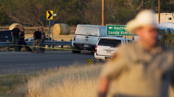 PHOTO: Authorities work the scene where the suspect of a deadly church shooting was found dead in his vehicle near the intersection of FM 539 and Sandy Elm Road in Guadalupe County, Texas, Nov. 5, 2017. (William Luther/The San Antonio Express-News via AP)