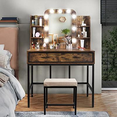  LVSOMT Vanity Desk with 3-Color Lighted Mirror, Makeup Vanity  Table Set with Lights & Charging Station, 5 Drawers, Shelves, Dressing Table  with Stool for Women Girls (Brown) : Home & Kitchen