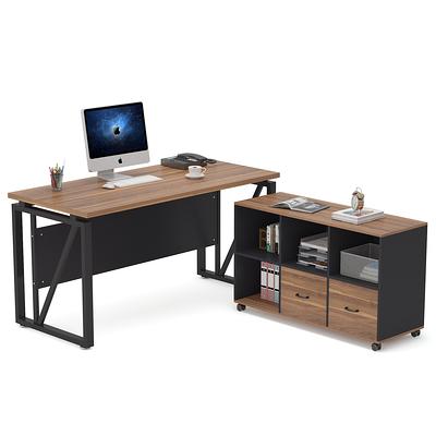 Tribesigns Modern L-Shaped Office Desk with File Cabinet, 55 inch Large  Corner Computer Desk Workstation Executive Desk with Storage Shelf for Home