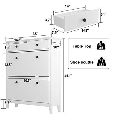 HANLIVES Shoe Cabinet for Entryway, White Narrow Shoe Storage Organizer  with 3 Doors 2 Drawers,Flip Down Shoe Rack Wood 4 Tier Shoe Storage Cabinet