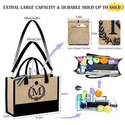 TOPDesign Embroidery Initial Canvas Tote Bag, Personalized Present Bag, Suitable for Wedding, Birthday, Beach, Holiday, Is A Great Gift for Women