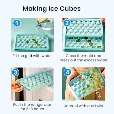 Ice Cube Trays Easy Release-Odor free,Spill Resistant Lid Included,2 Pack,  Small Size, Stackable 42 Cubes,Silicone(Blue)