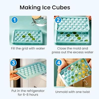 Round Ice Cube Tray with Lid,Plastic Ice Cube Mold,Refrigerator Spherical  Ice Box,Mini Ice Mold Kitchen Tools,1Pcs,Blue