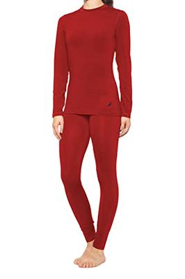 Nautica Women's Long Sleeve Thermal Underwear Base Layer Set (Red