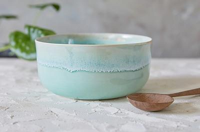 Large Hand Thrown Serving Bowl Turquoise Pottery Mixing Bowl Wheel Thrown  Pottery