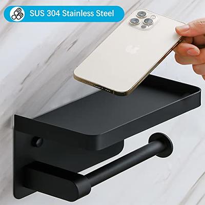 Stainless Steel Matte Black Wall Mount Toilet Paper Holder with Shelf