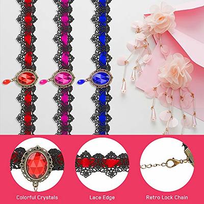 WIOR 7 PCs Gothic Choker Necklaces for Women, Retro Handmade Black Lace  Chocker Velvet Clavicle Necklace with Rhinestone, Vintage Vampire Pendant