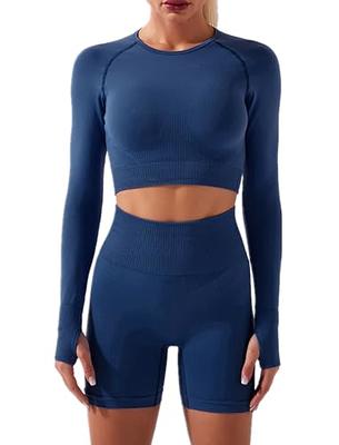 Women Seamless Long Sleeve Crop Top Yoga Shirts with Thumb Hole