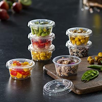 200 Sets - 2 oz. Disposable Plastic Portion Cups with Lids, Small Plastic Condiment  Containers for Sauce, 2 oz Jello Shot Cups, Souffle Cups 2 oz - 200 set