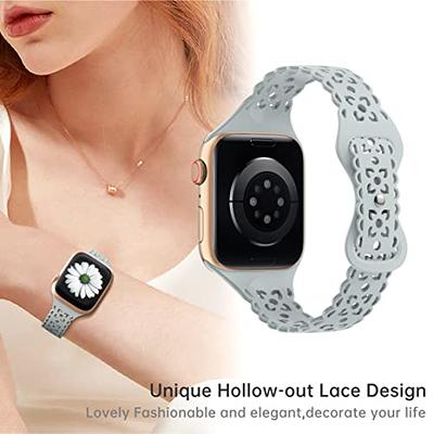Butifacion Lace Silicone Band Compatible with Apple Watch Band 38mm 40mm  41mm 42mm 44mm 45mm Women, Hollowed-out Breathable Soft Sport Strap