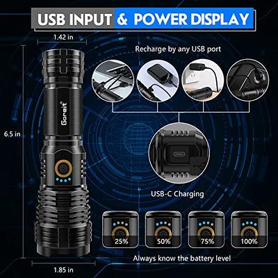 Rechargeable Flashlights High Lumens, 200000 Lumens Super Bright LED  Flashlight with ATTERY, High Powered Flashlight with 3 Modes/Waterproof -  Powerful Handheld Flashlights for Camping Emergencies 