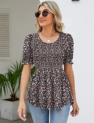 BeadChica Women's Casual Tunic Tops To Wear With Leggings Short Sleeve  Loose Henley Blouses Flowy Botton Up TShirts-Printing-M at  Women's  Clothing store