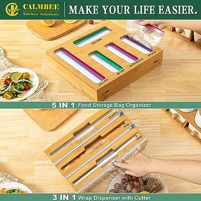 Foil and Plastic Wrap Organizer - 2 in 1 Wooden Plastic Wrap Dispenser with  Cutter - Aluminum Foil Organization and Storage -Parchment - Wax Paper