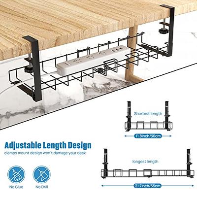 No Drilling Extendable Under Desk Cable Management Metal Cable Tray Under  Desk with Clamp Retractable Power Strip Cord Holder