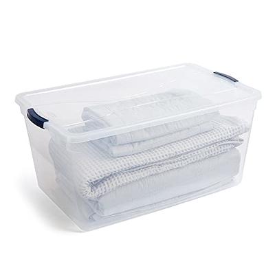  Sterilite 30 Quart Plastic Stacker Box, Lidded Storage Bin  Container for Home and Garage Organizing, Shoes, Tools, Clear Base & Gray  Lid, 1-Pack
