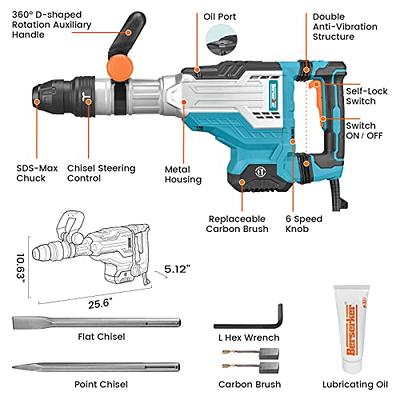 1200- Watt 22 in x 6.5 in Corded SDS-Max Demolition Hammer Jack Hammer Kit with Chisels, Auxiliary Handle and Hard Case