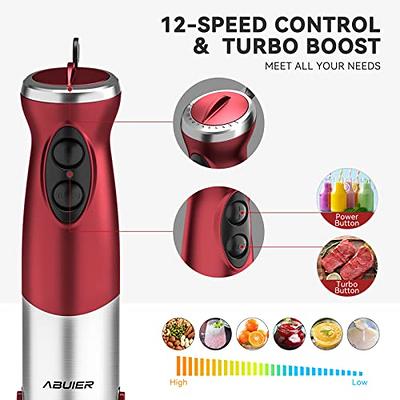 Abuler Handheld Immersion Blender 5 in 1 - 800W Hand Mixer Stick with 12  Speeds, Turbo Mode, and Stainless Steel Blades - Includes Mixing Beaker