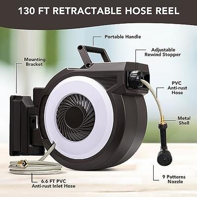 IDEALHOUSE Retractable Garden Hose Reel, 1/2 in x 130 ft Wall-mounted Hose  Reel, with 9- Function Sprayer Nozzle, Any Length Lock/180° Swivel Bracket/Automatic  Rewind/Slow Return System/Easy Watering - Yahoo Shopping