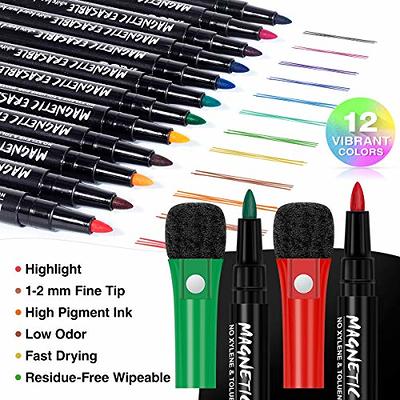 coojsoo Dry Erase Marker Fine Tip With Eraser,0.5mm Ultra Fine Tip  Whiteboard Markers,Writing Fine Print (Multicolor)