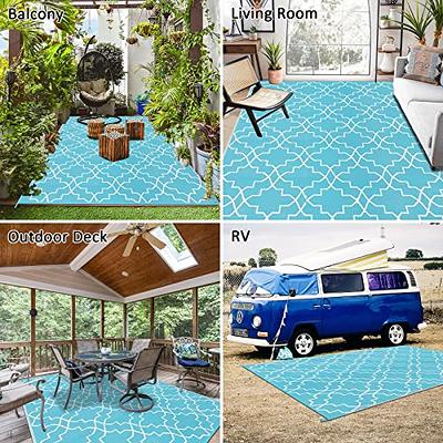 6'x9' Outdoor rugs Patio Plastic Straw waterproof Grey,Teal camper