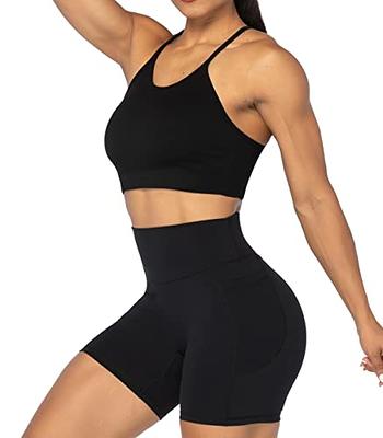 Oalka Activewear Yoga Shorts Women’s Black Side Pockets Stretch Gym 
