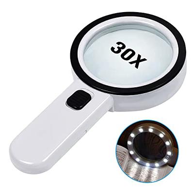 10X 30X Magnifying Glass with Light and Stand, Handheld Standing LED  Illuminated Magnifier, Folding Reading Magnifying Glass with for Seniors  Read, Coins, Stamps, Map, Jewelry, Close Work 